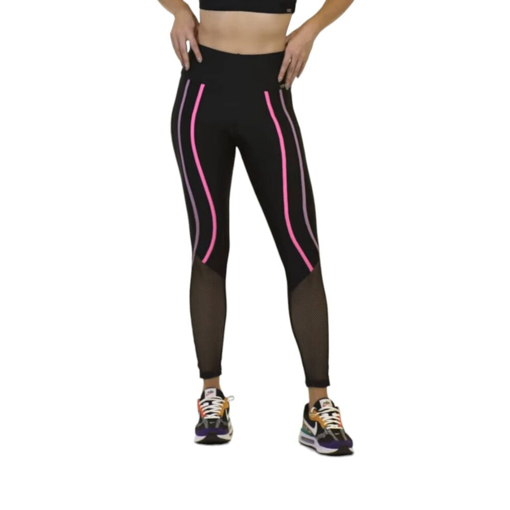 Cajubrasil Women Size M High Waist LeggingBlack Pink Stripe